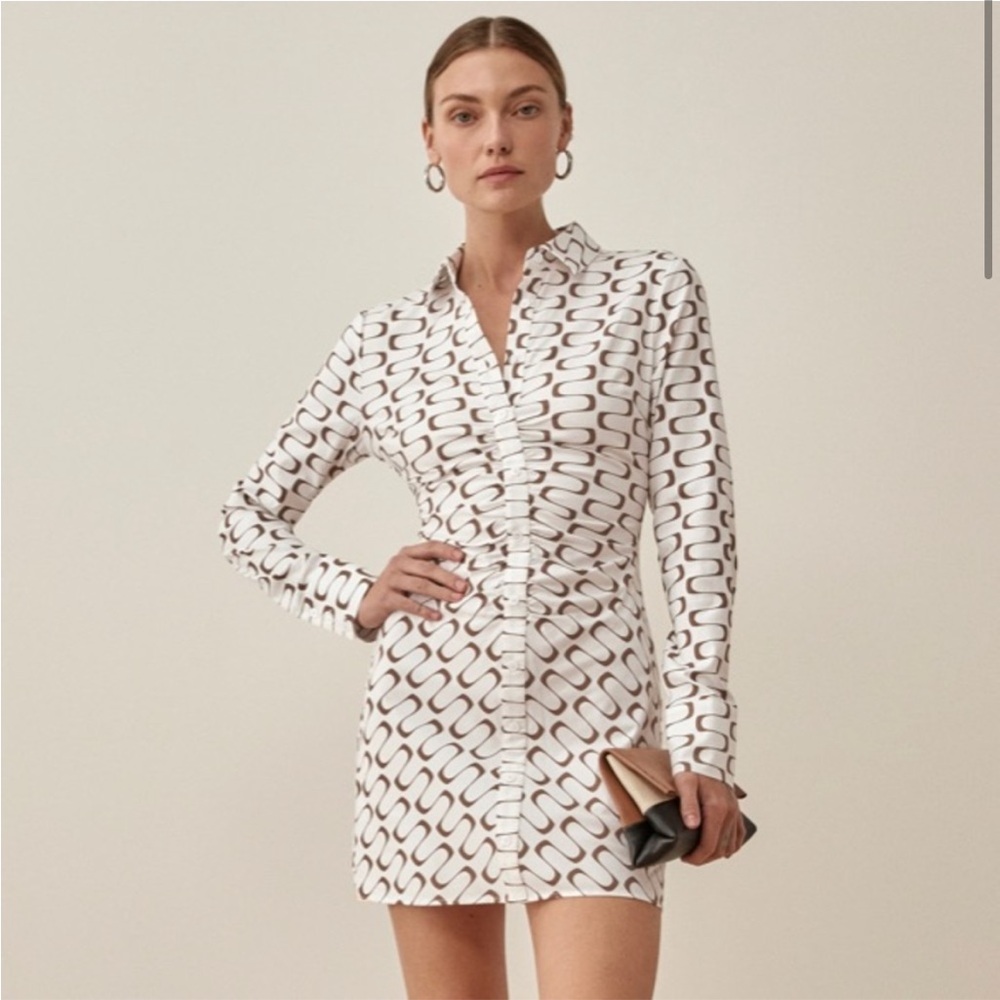Reformation White and Brown Long Sleeve Dress